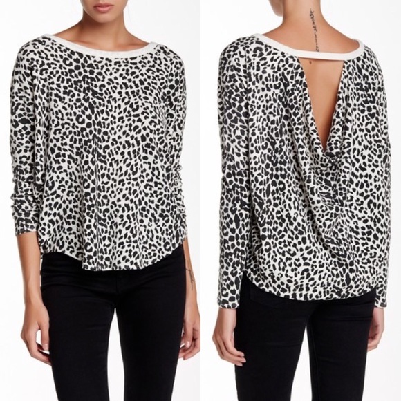 Chaser Tops - Chaser animal print drape back thermal cream black